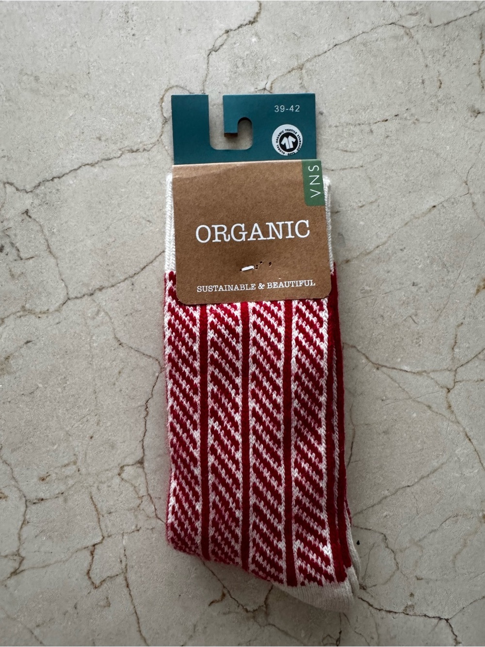 European Organic Wool / Organic Cotton Women’s Red Herringbone Socks - NWT
